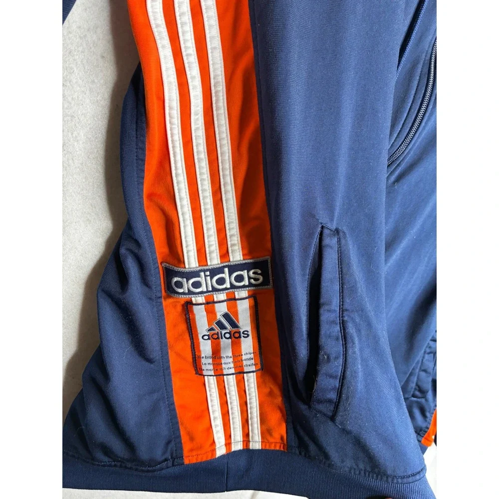 Adidas Vintage Navy Orange Full Zip‎ Hoodie Track Jacket XL Three Stripe Y2K